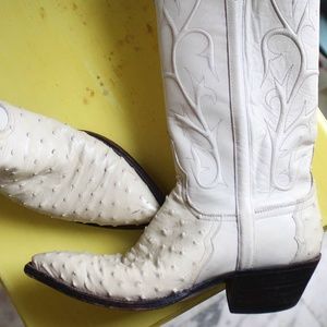 Bone Color Leather Cowboy Boots Shoes Beige Ivory